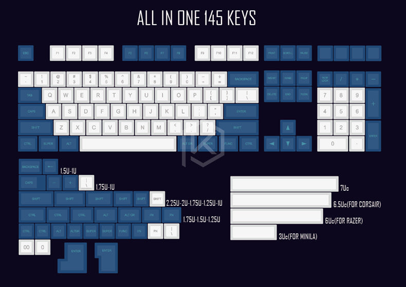 Laser Engraving Keycap Blue And White Mechanical Keyboard