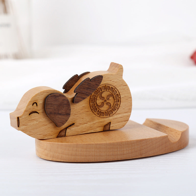 Creative Mobile Phone Toma Back With Coin Beech Wood Lazy Phone Holder Custom Lettering